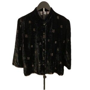 Chico's Design Size 1 Womens Medium Vintage Rayon Silk Velvet Shirt Jacket